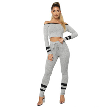 2021 autumn new large size ribbed leisure fitness sexy yoga suit two-piece